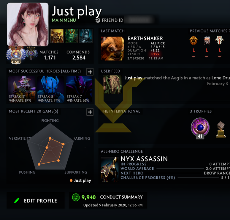 Immortal [4605] | MMR: 5610 / Behavior: 9940