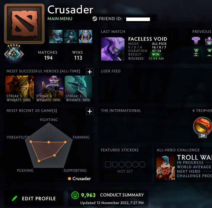 Crusader V | MMR: 2230 - Behavior: 9963