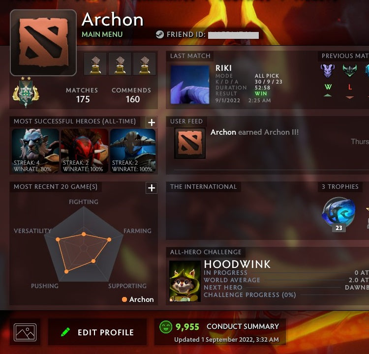 Archon V  MMR: 3043 - Behavior: 9940 - Communication: 10391 – VikingDOTA