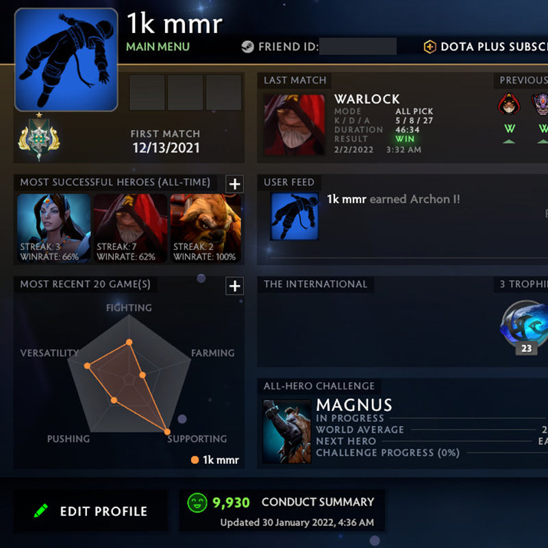 Archon V  MMR: 3043 - Behavior: 9940 - Communication: 10391 – VikingDOTA