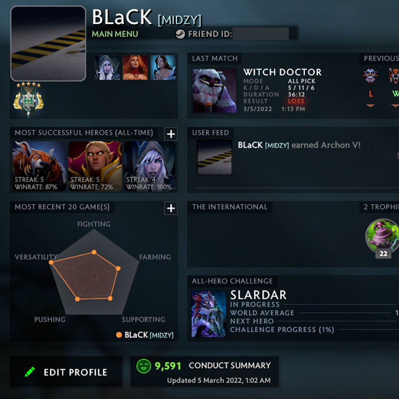 Archon V  MMR: 3043 - Behavior: 9940 - Communication: 10391 – VikingDOTA